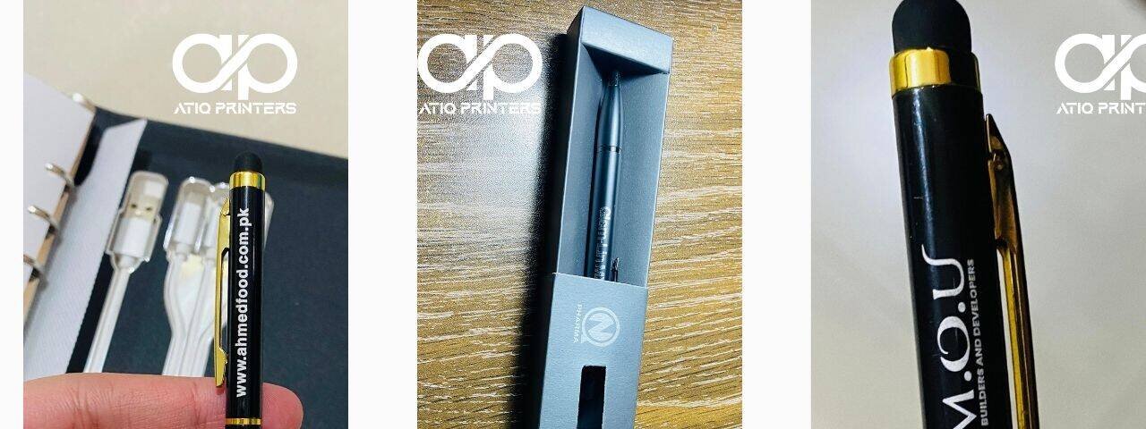 Branded promotional pens with UV printing and engraving — Karachi