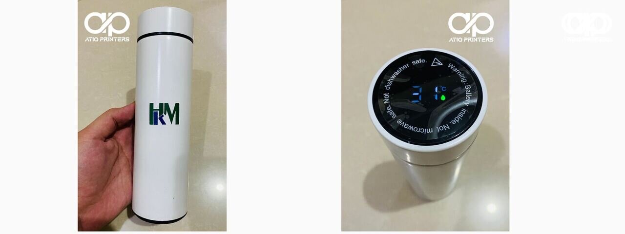 Smart temperature water bottle UV printing Karachi